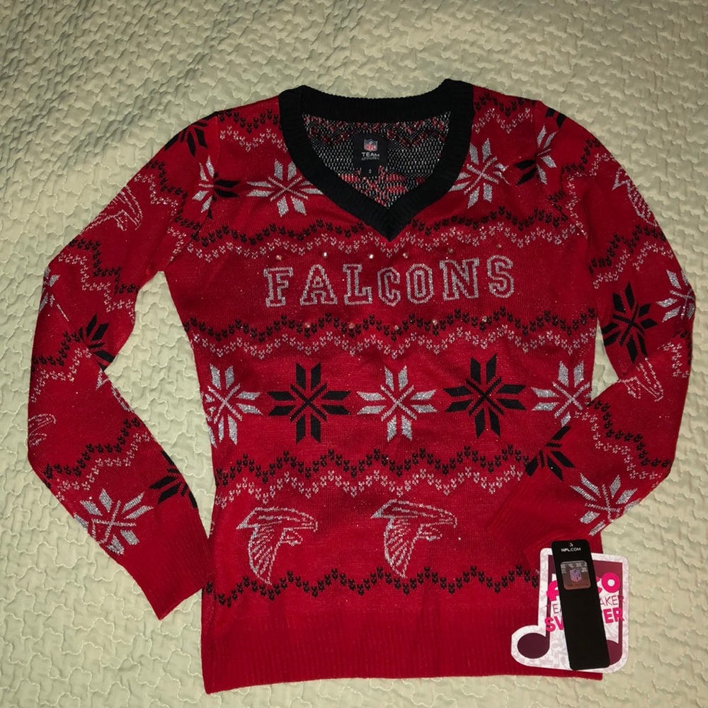 NWT Official NFL Atlanta Falcons  UGLY Christmas Sweater Speaker LED lights up